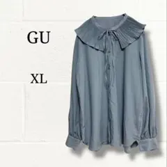 GU ジーユー 2way プリーツビッグカラーブラウス XL ブルー