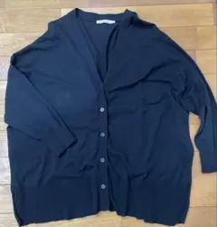 アメリカンホリックVネックカーディガンブラックLスリット綿100%コットンニット