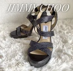 美品 ジミーチュウ 34 グリッター ハイヒール 結婚式 パーティ シルバー