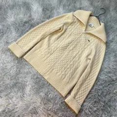 LACOSTE ケーブル編みフルジップニット 40 ウールアンゴラ混 アイボリー