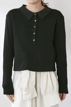 Omekashi オメカシ ライトリブニットポロ ブラック