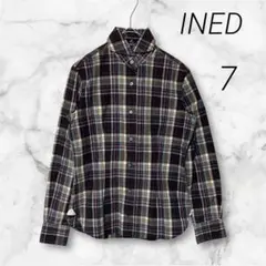 【INED】極美品✨チェック柄 コットン 長袖シャツ ロゴデザイン 着回し 7