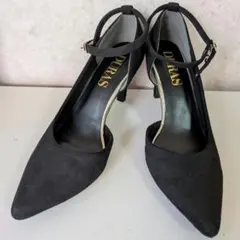 【美品】DURAS デュラス ストラップ パンプス 黒 スエード調 24cm