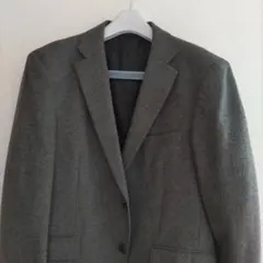 グレー ウール混合 ビジネスジャケット　シングルブレスト　毛　ポリエステル