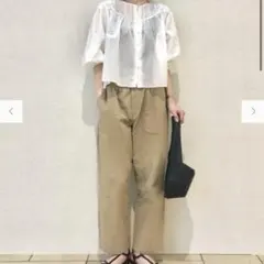 最終価格ユニクロ　コットンリラックスアンクルパンツ　綿パン　ベージュ Lサイズ