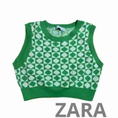ZARA 幾何学模様 グリーンニット ベスト