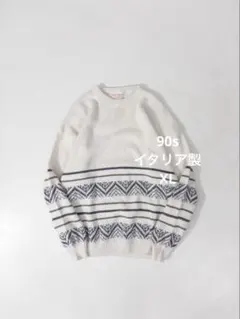 90s イタリア製 総柄アクリルニットセーター ヴィンテージ 古着