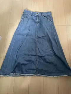 Wide Bowl デニムロングスカート フリンジ裾