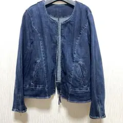 ノーカラーデニムジャケット ダークブルー