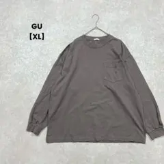 GU/長袖Tシャツ/XL/チャコール/ポケット/無地/シンプル/クルーネック