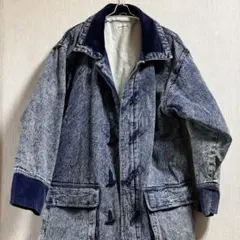 デニム　ジャケット　アウター　異素材ドッキング　コーデュロイ　ブルー　大きめ