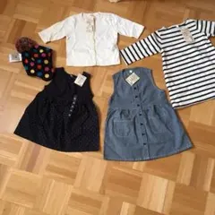 女の子 ワンピースカーディガンジャンバースカート帽子5点セット80-90