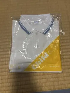 白いポロシャツ 青いストライプの襟