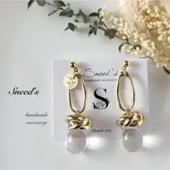 ▪ゴールド3連リング＆フープ×ドロップビーズ×メタルチャームピアス／イヤリング