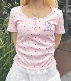 サンリオ チャーミーキティ 半袖 Tシャツ ピンク 水玉 ドット レースのサムネイル