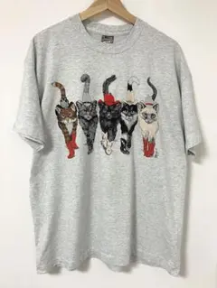 90s ネコ アニマル ヴィンテージ 古着 Tシャツ XL フルーツオブザルーム
