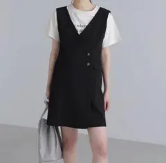 美品　フリーズマート　ジレ風ラップミニジャンパースカート　M