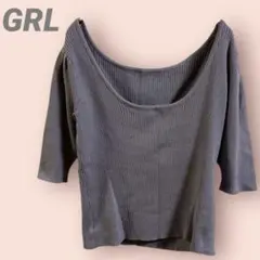 GRL半袖ニット　リブ編み　パープル系　ショート丈　レディース/L