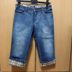 【美品】バーバリーブルーレーベル ノバチェック デニム クロップドパンツ 34