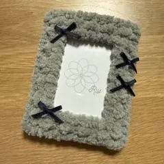 もこもこトレカケース グレー リボン 硬質カードケース付き