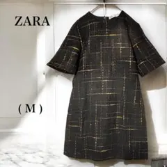 美品✨　ZARA ツイード 半袖 膝丈 ワンピース Mサイズ