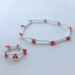 No.413【ハンドメイド】ビーズブレスレット、リングセット