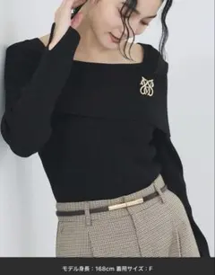 VIS オフショルダーモチモチリブニット ブラック