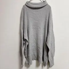 elgna ニット セーター タートルネック リブコットン混グレー 大きいサイズ