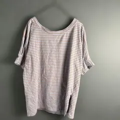 misticスティック水色オレンジストライプパフスリーブ半袖TシャツFREE春夏