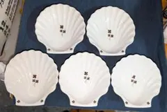 【ノリタケ】シェル(貝)型/四つ葉文/デザート皿５枚組・１枚ひびあり/中古品