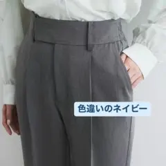 VIS 太ベルトディテールストレートスラックスパンツ ネイビー