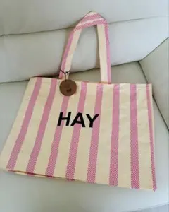 【新品未使用品】HAY エコバッグ イエロー×ピンクのストライプ