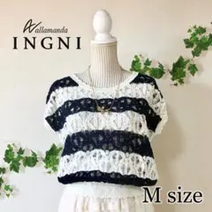 【新品】透かし編みサマーニットトップス [allamanda]【M】ネイビー