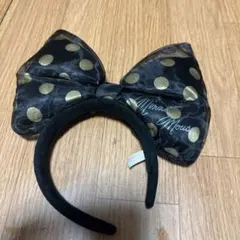 ミニー デカリボン カチューシャ 黒 水玉