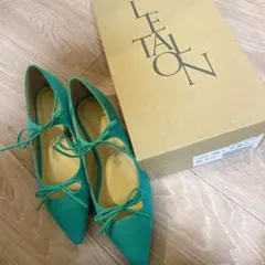【新品未使用] LETALON リボン付きフラットシューズ 22.5cmグリーン