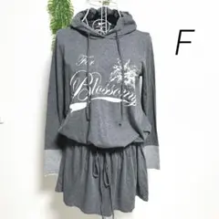 メルローズ・長袖トレーナー風 綿100% F グレー フード付き チュニック