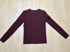 UNIQLO リブクルーネック長袖Tシャツ ボルドー Mサイズのサムネイル
