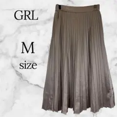 グレイル プリーツロングスカート 光沢サテン 上品グレージュ (M)