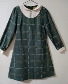 レディース 長袖 ワンピース 文字柄 襟付き