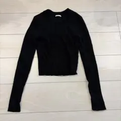GU ミニケーブルクロップドセーター(長袖) S ブラック