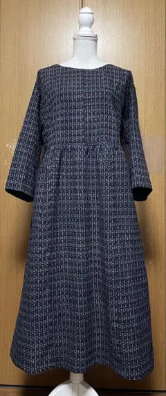 着物リメイク　シンプル　書生絣のウエストギャザーワンピース 着物リメイク 書生絣のウエストギャザーワンピース - メルカリ