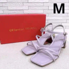 【美品】ナローストラップメタリックラインサンダル　31218 パープル