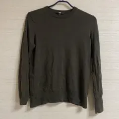 2ユニクロ　ウール　クルーネックセーター　カーキ　L 深緑　レディース　グリーン