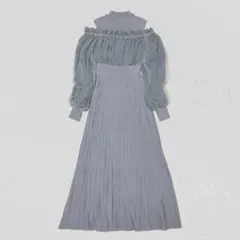 MERCURYDUO♡異素材ドッキング肩あきニットワンピース　ライトブルー　S