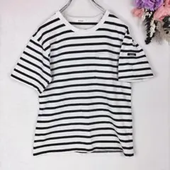 vital　ボーダー　半袖Tシャツ　S　白✕紺　胸ポケット　綿100%　ニコル