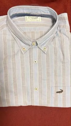 crocodile 半袖シャツ 青/白ストライプ L