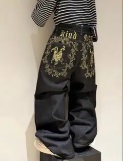 黒 黄色　バギーデニム sk8 y2k JNCO bigboy 似 スケーター