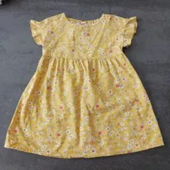 【ワンピース】花柄 総柄 イエロー ワンピース 95cm 綿100% 夏 黄色