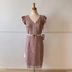 J2460新品 XL ピンク JEWELS キャバドレス レース ミディ 膝下丈