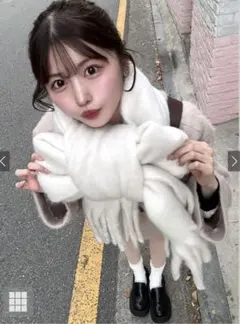 起毛フェイクウールフリンジボリュームマフラー アイボリー